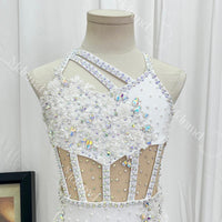Handmade Contemporary Costume White Lyrical Dance Costume: Pearl Crystal Solo Ballet Dress