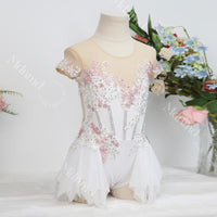 Handmade Contemporary Costume Lyrical Dance Costume: White & Pink Solo Dress with Gold Details
