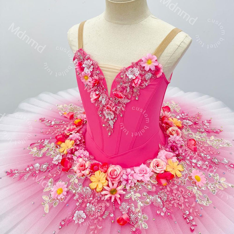 Handmade Rose Red Ballet Tutu Skirt - Custom Floral Embellished Ballerina Costume