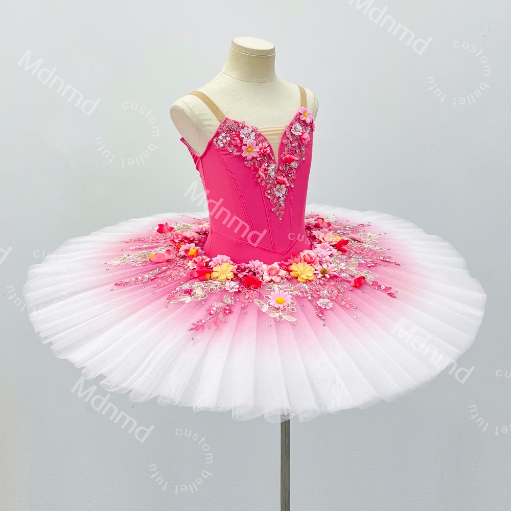 Handmade Rose Red Ballet Tutu Skirt - Custom Floral Embellished Ballerina Costume