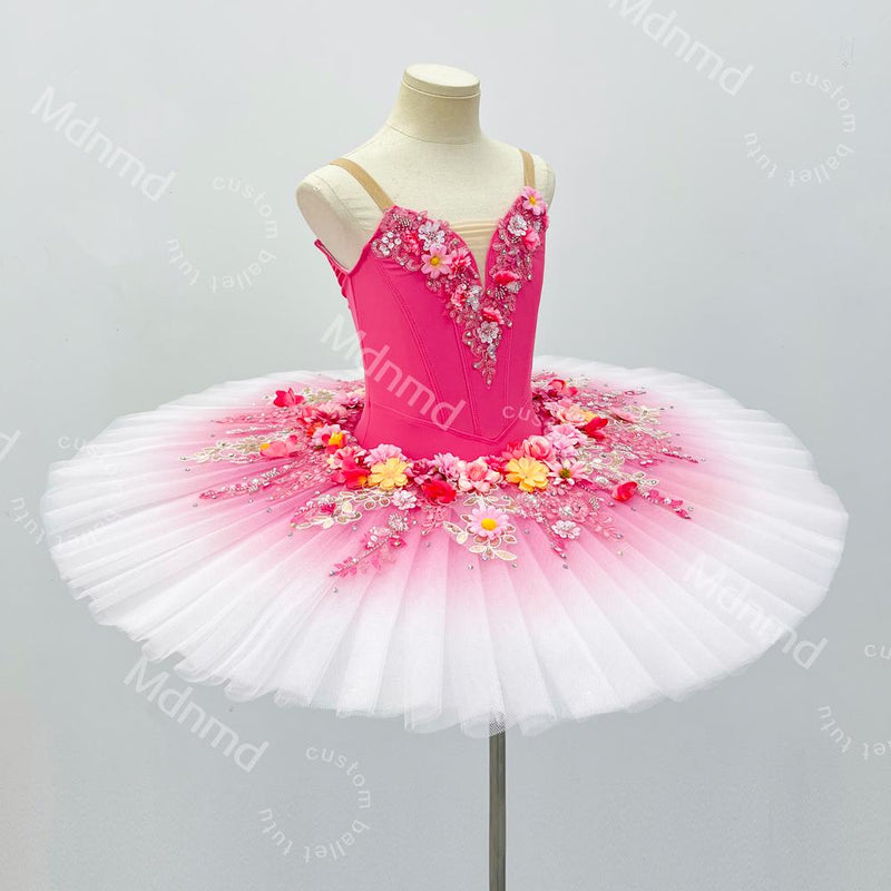 Handmade Rose Red Ballet Tutu Skirt - Custom Floral Embellished Ballerina Costume