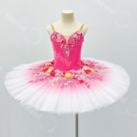 Handmade Rose Red Ballet Tutu Skirt - Custom Floral Embellished Ballerina Costume