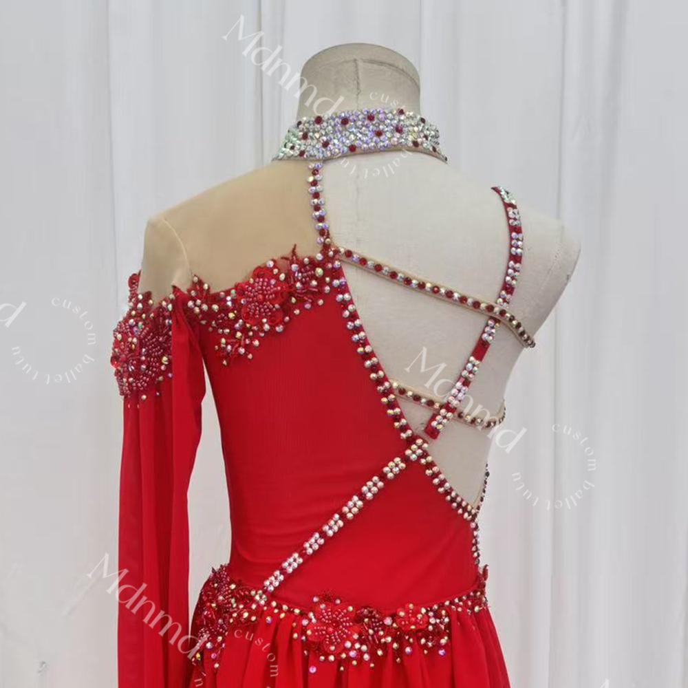 Custom Red Lyrical Dance Costume - Crystal Embellished, Contemporary Freestyle