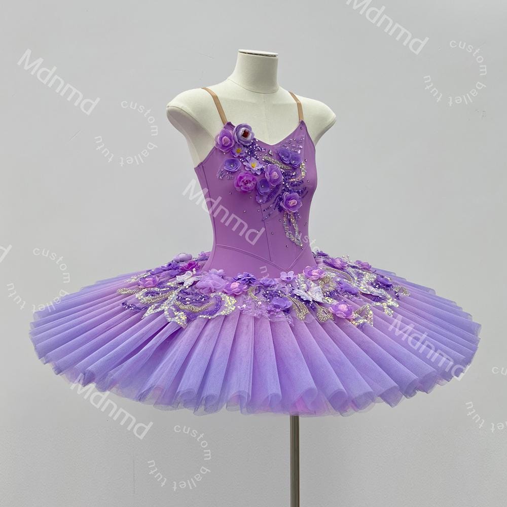 Purple Ombre Tutu Skirt for Ballet & Dance - Handmade, Custom Floral Embellished Costume