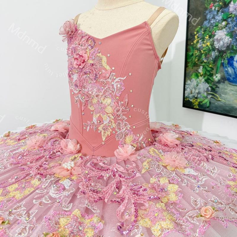 Handmade Ombre Floral Ballet Tutu Dress: Custom Ballerina Princess Dance Costume
