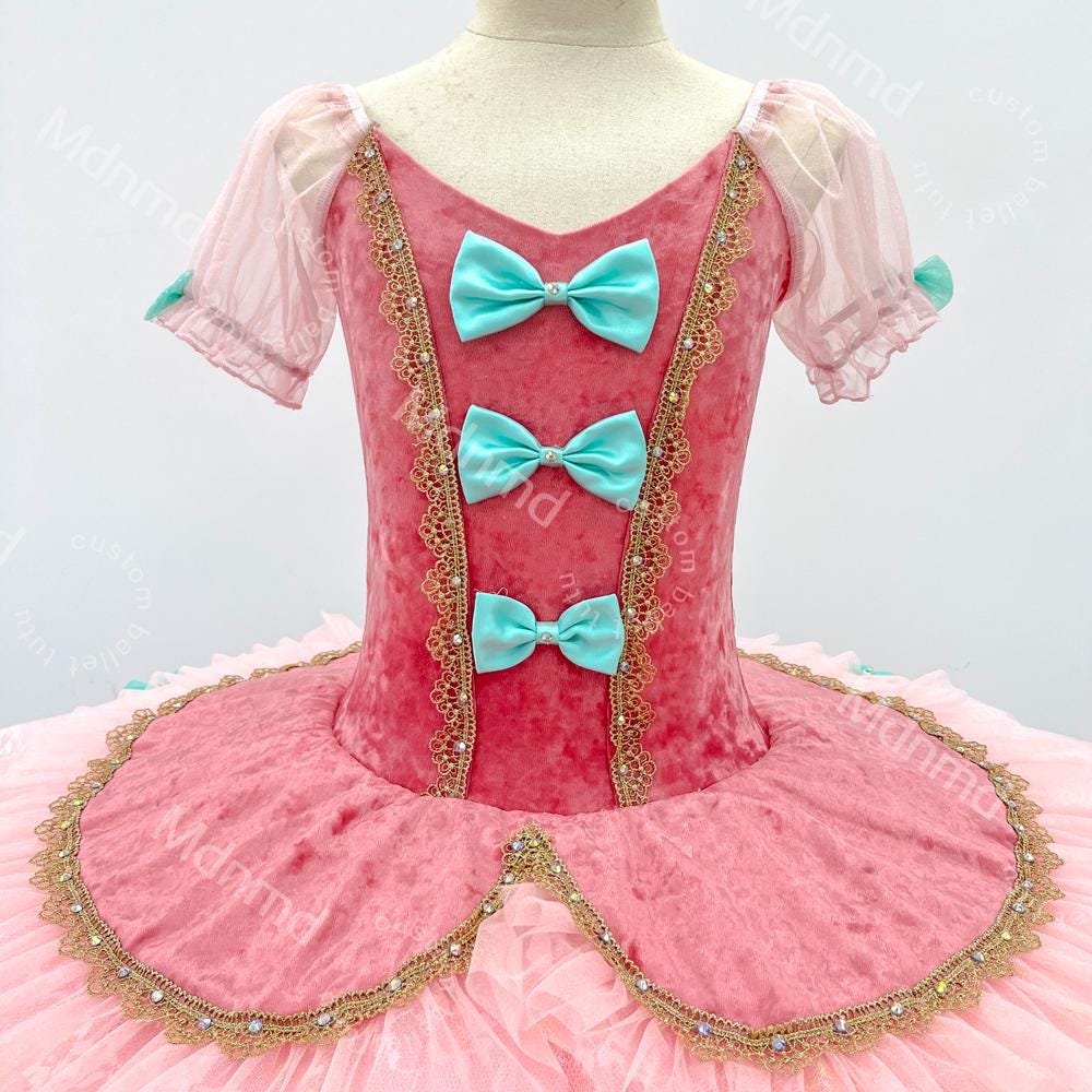 Handmade Pink Fairy Ballet Tutu Dress - Custom Doll-Inspired Dance Costume with Bow for Girls