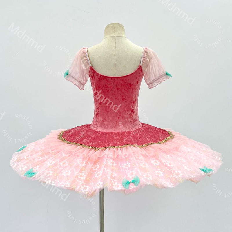 Handmade Pink Fairy Ballet Tutu Dress - Custom Doll-Inspired Dance Costume with Bow for Girls
