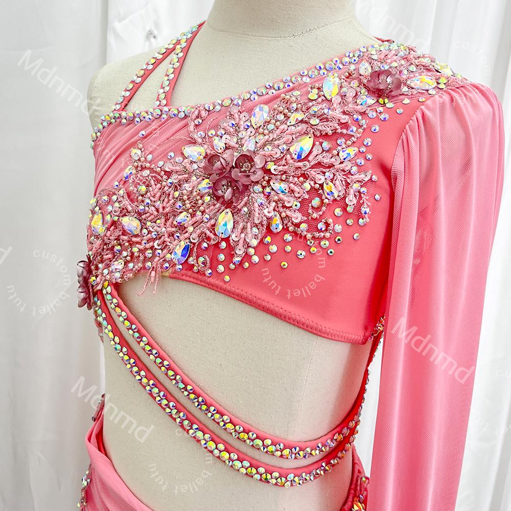 Custom Handcrafted Blush Pink Freestyle Solo Lyrical Dance Costume for Kids & Adults - Crystal Embellished Contemporary Costume