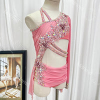 Custom Handcrafted Blush Pink Freestyle Solo Lyrical Dance Costume for Kids & Adults - Crystal Embellished Contemporary Costume