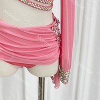 Custom Handcrafted Blush Pink Freestyle Solo Lyrical Dance Costume for Kids & Adults - Crystal Embellished Contemporary Costume