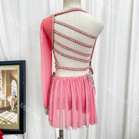 Custom Handcrafted Blush Pink Freestyle Solo Lyrical Dance Costume for Kids & Adults - Crystal Embellished Contemporary Costume