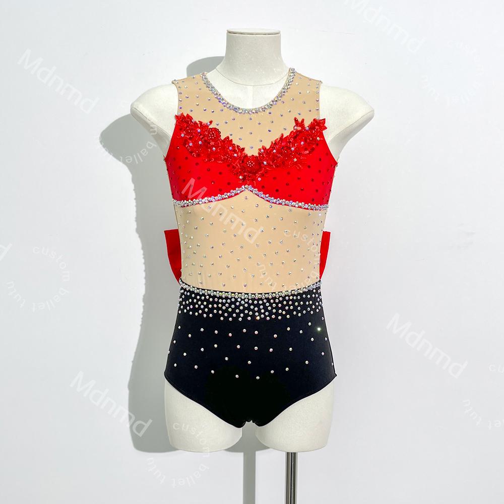 Handmade Contemporary Costume Lyrical Jazz Dance Costume: Crystal Bow, Professional Performance Dress