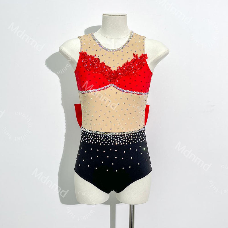 Handmade Contemporary Costume Lyrical Jazz Dance Costume: Crystal Bow, Professional Performance Dress