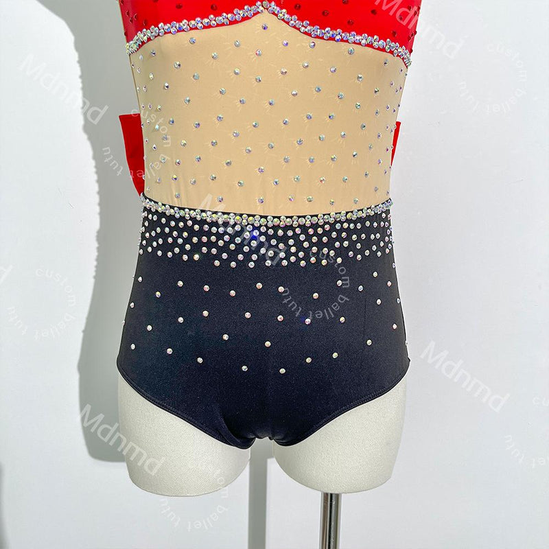 Handmade Contemporary Costume Lyrical Jazz Dance Costume: Crystal Bow, Professional Performance Dress