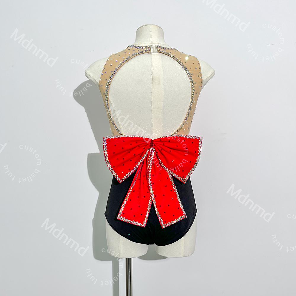 Handmade Contemporary Costume Lyrical Jazz Dance Costume: Crystal Bow, Professional Performance Dress