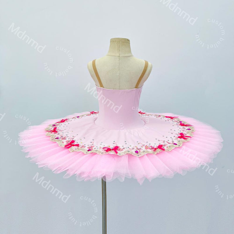 Handmade Pink Bow Ballet Tutu Dress - Custom Spaghetti Strap Princess Dance Costume for Girls