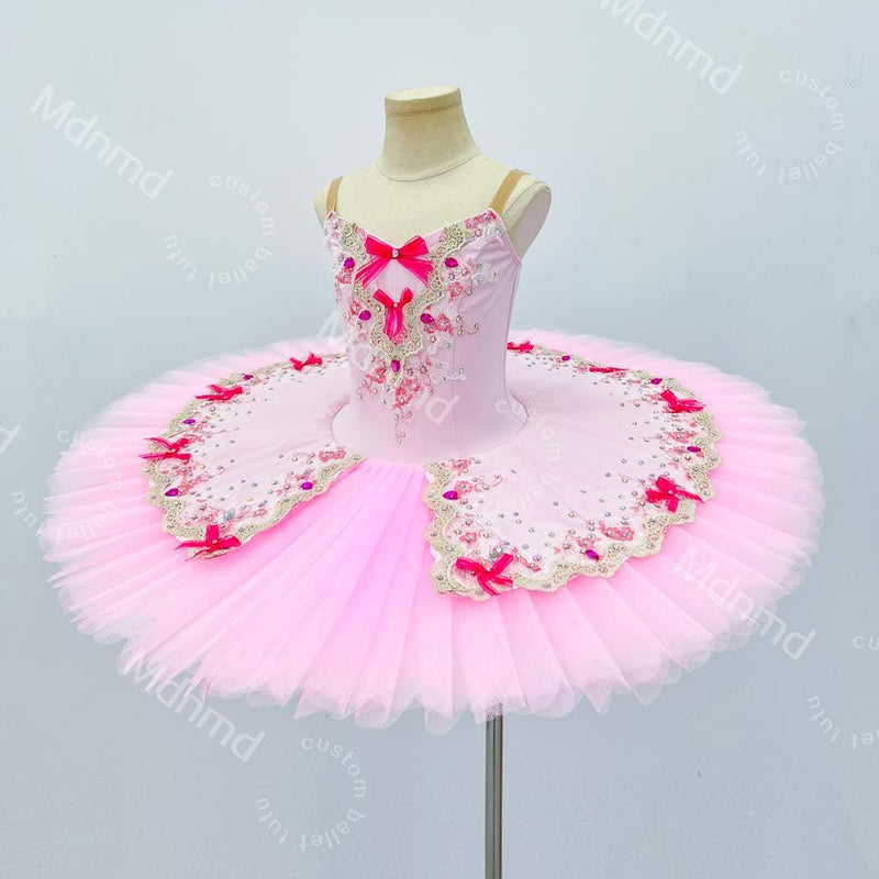 Handmade Pink Bow Ballet Tutu Dress - Custom Spaghetti Strap Princess Dance Costume for Girls