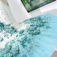 Handmade Light Blue Ombre Ballet Tutu Dress: Embroidered Flower Ballerina Costume
