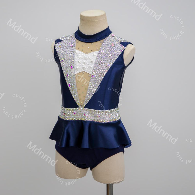 Handmade Custom Navy Rhinestone Contemporary Solo Lyrical Jazz Dance Costume