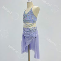 Custom Handmade Violet Freestyle Solo Lyrical Dance Costume with PearlDazzle Crystal Embellishments Contemporary Costume