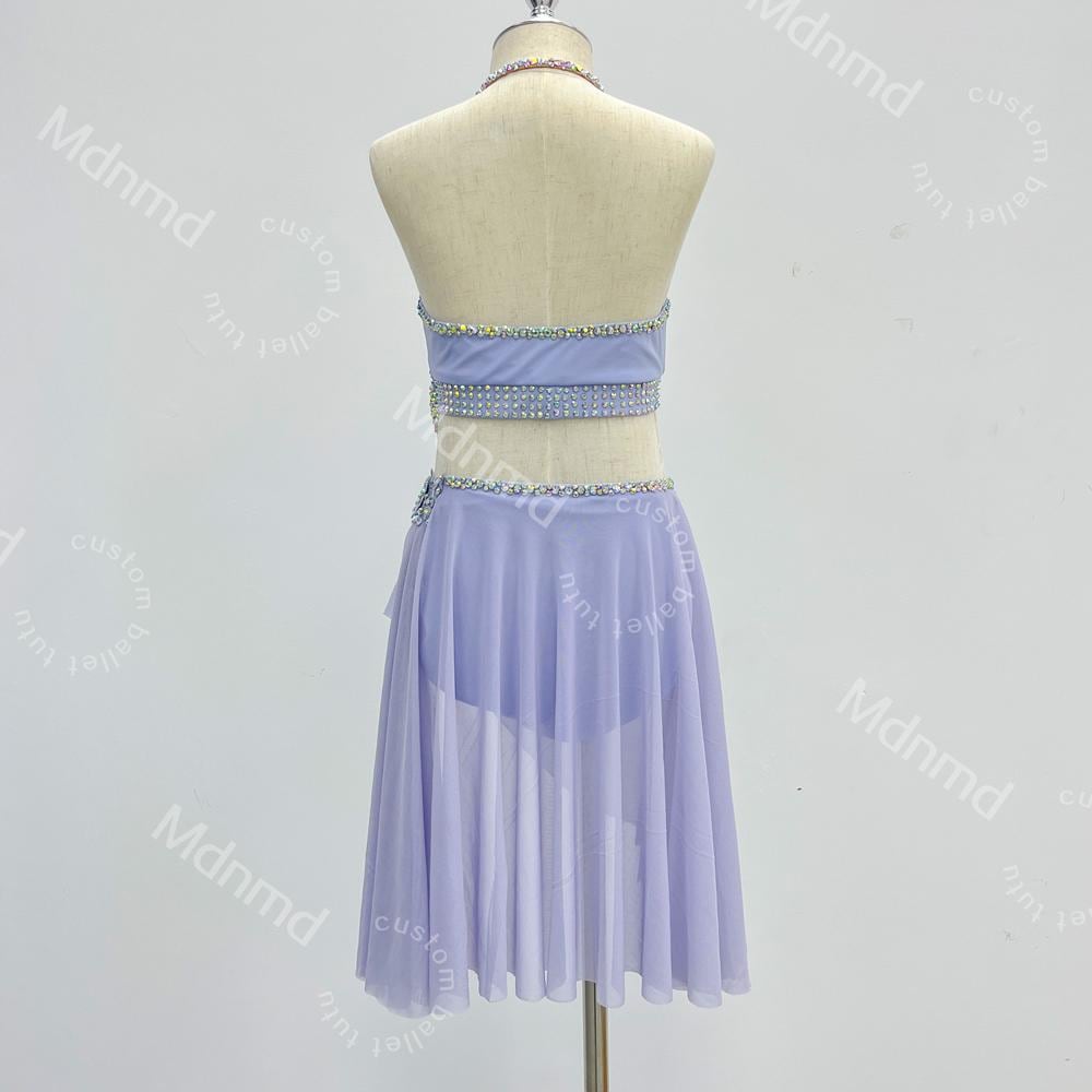 Custom Handmade Violet Freestyle Solo Lyrical Dance Costume with PearlDazzle Crystal Embellishments Contemporary Costume