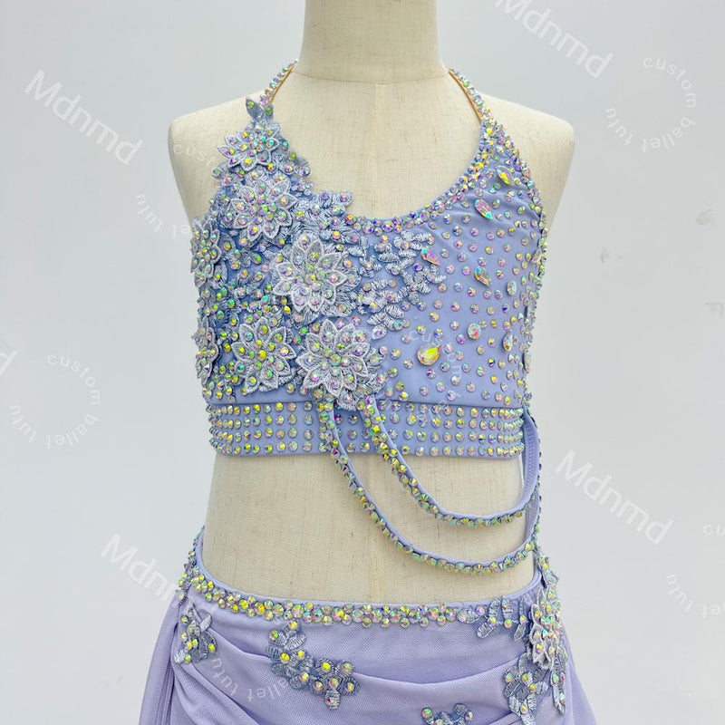 Custom Handmade Violet Freestyle Solo Lyrical Dance Costume with PearlDazzle Crystal Embellishments Contemporary Costume