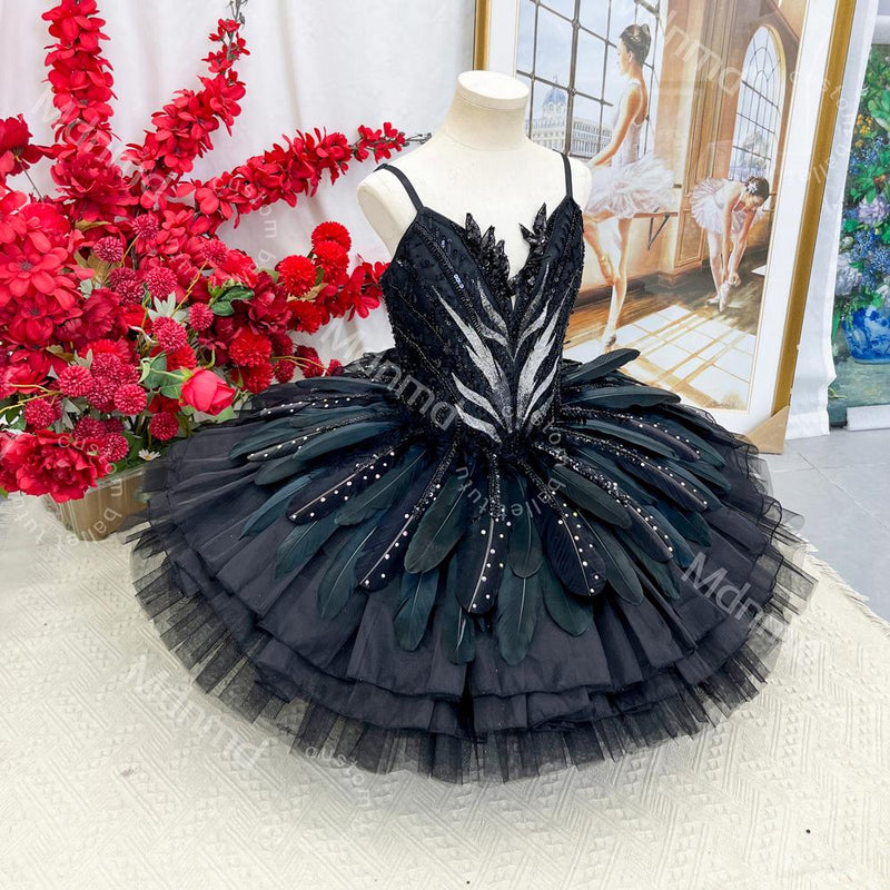 Black Swan Professional Ballet Tutu - Handmade Feathers, Custom Fit for Swan Lake Performances