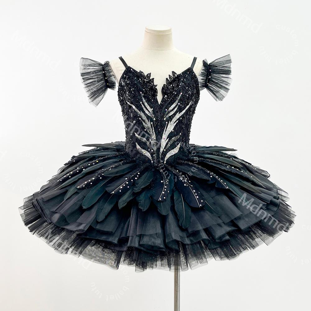 Black Swan Professional Ballet Tutu - Handmade Feathers, Custom Fit for Swan Lake Performances