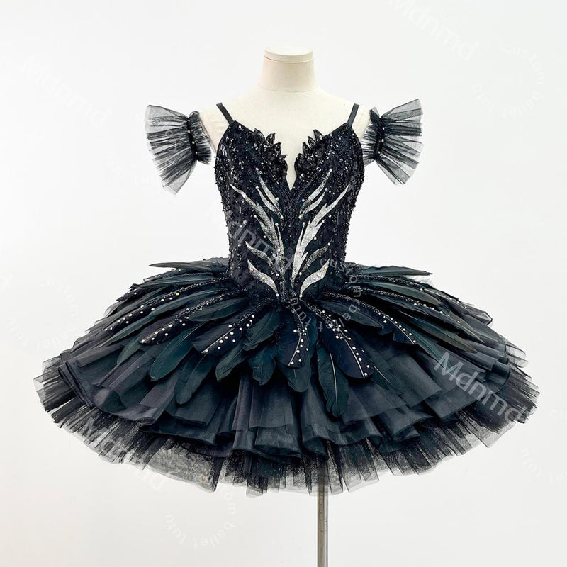 Black Swan Professional Ballet Tutu - Handmade Feathers, Custom Fit for Swan Lake Performances