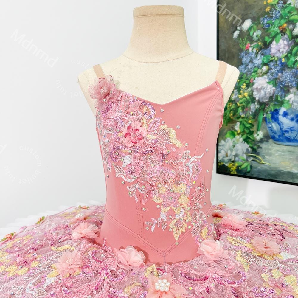 Handmade Ombre Floral Ballet Tutu Dress: Custom Ballerina Princess Dance Costume