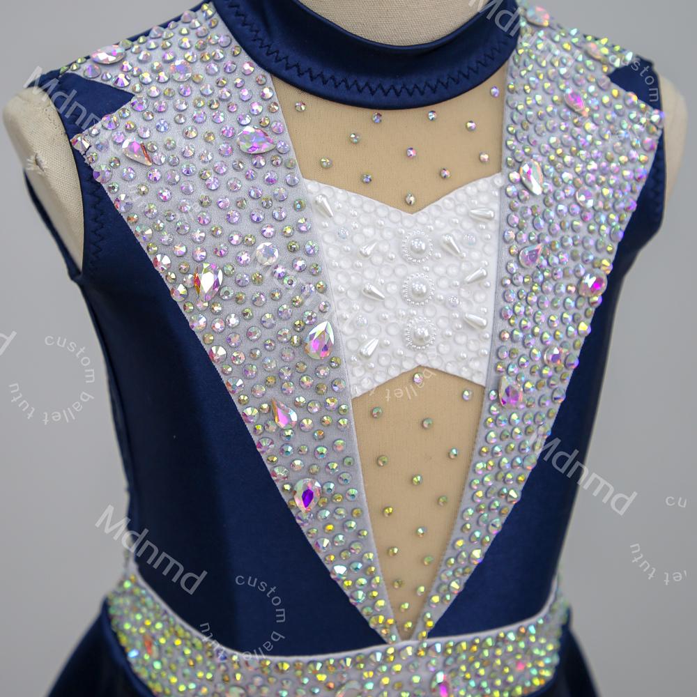 Handmade Custom Navy Rhinestone Contemporary Solo Lyrical Jazz Dance Costume