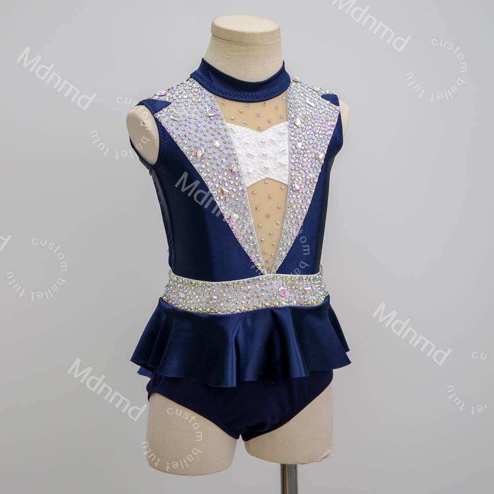 Handmade Custom Navy Rhinestone Contemporary Solo Lyrical Jazz Dance Costume