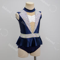 Handmade Custom Navy Rhinestone Contemporary Solo Lyrical Jazz Dance Costume