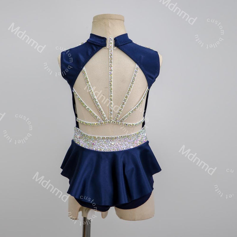 Handmade Custom Navy Rhinestone Contemporary Solo Lyrical Jazz Dance Costume
