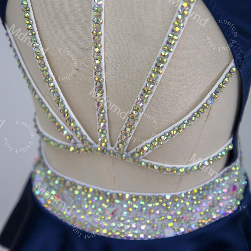 Handmade Custom Navy Rhinestone Contemporary Solo Lyrical Jazz Dance Costume