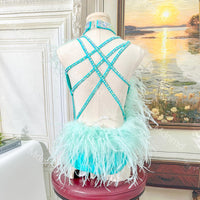 Handmade Sky-Blue Contemporary Costume Lyrical Solo Dance Costume with Crystals and Turkey Feathers