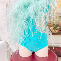 Handmade Sky-Blue Contemporary Costume Lyrical Solo Dance Costume with Crystals and Turkey Feathers
