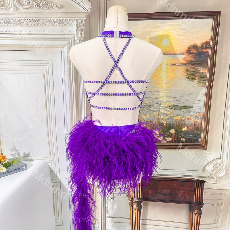 Handmade Purple Lyrical Dance Costume | Butterfly Bodice, Feather Skirt