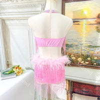 Pink Feather Sequin Fringe Lyrical Dance Costume | Custom Ballet Competition Outfit
