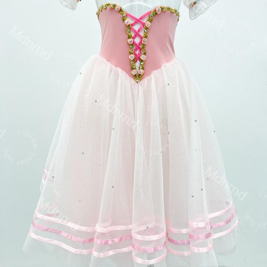 Stretch Velvet Bodice with Flowing Pink Skirt | Handmade Romantic Ballet Costume for Coppelia & Giselle