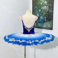 Royal Sapphire Blue Velvet Stretch Ballet Tutu Custom Handmade Dance Costume for Stage & Competition