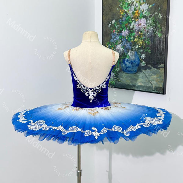 Royal Sapphire Blue Velvet Stretch Ballet Tutu Custom Handmade Dance Costume for Stage & Competition