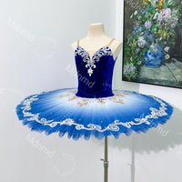 Royal Sapphire Blue Velvet Stretch Ballet Tutu Custom Handmade Dance Costume for Stage & Competition