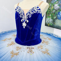 Royal Sapphire Blue Velvet Stretch Ballet Tutu Custom Handmade Dance Costume for Stage & Competition