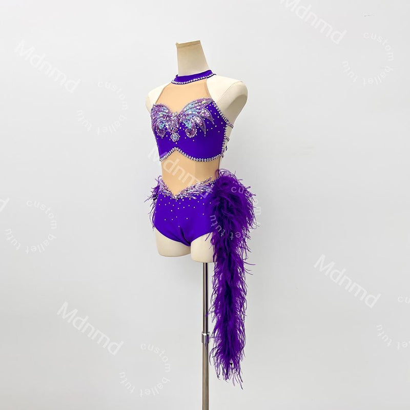 Handmade Purple Lyrical Dance Costume | Butterfly Bodice, Feather Skirt
