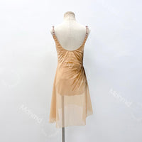 Hand-Dyed Lyrical Dance Dress | Brown Spaghetti Strap Costume, Rhinestone Detail
