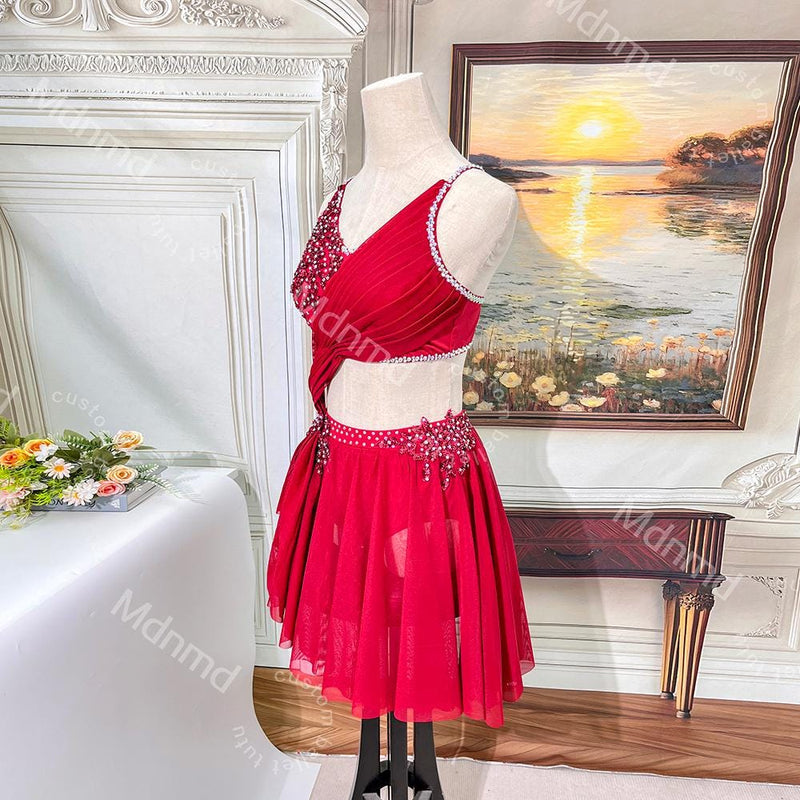Red Lyrical Dance Dress | Hand-Gathered Bodice, Flowing Skirt, Custom Costume