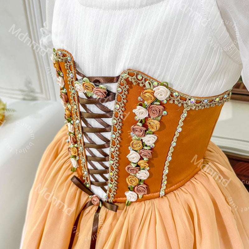 Caramel Ballet Tutu | Giselle Peasant Costume with Floral Details