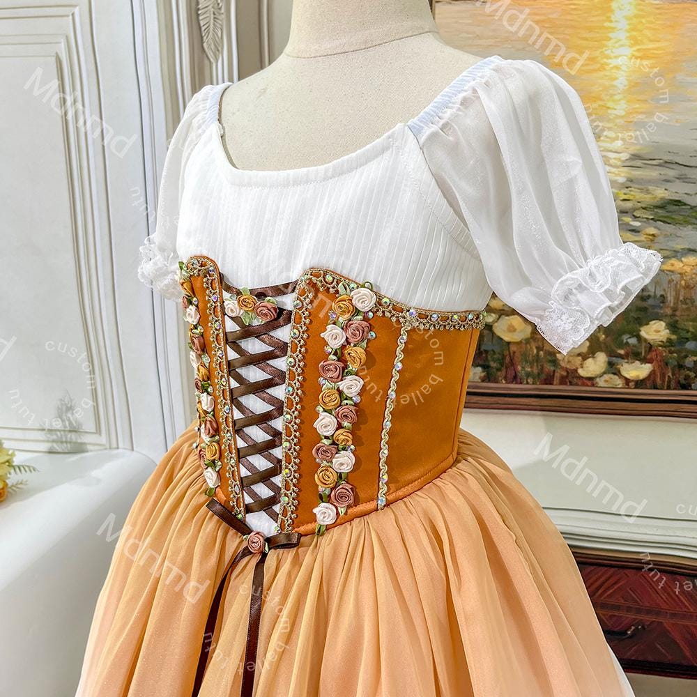 Caramel Ballet Tutu | Giselle Peasant Costume with Floral Details