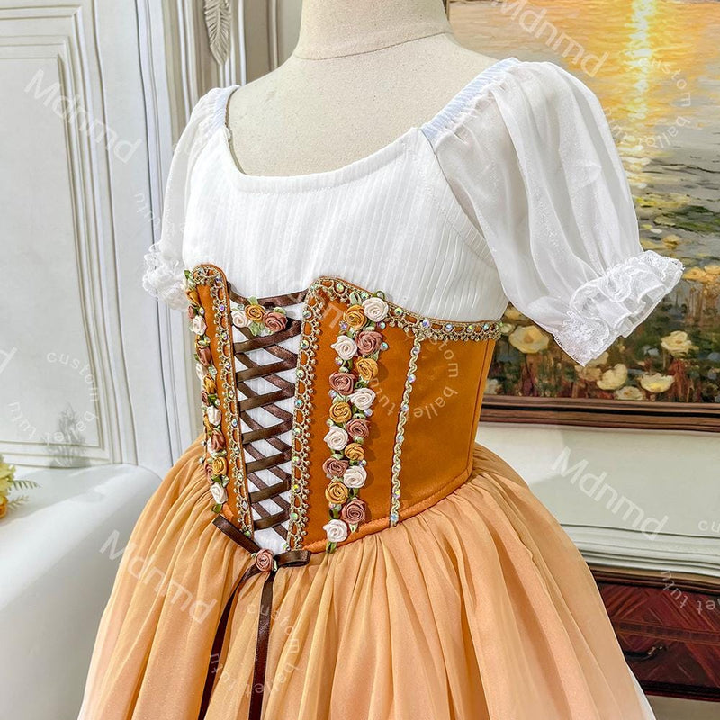 Caramel Ballet Tutu | Giselle Peasant Costume with Floral Details
